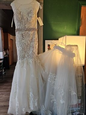 Melissa Sweet Ivory Lace Mermaid Wedding Dress with Beaded Belt